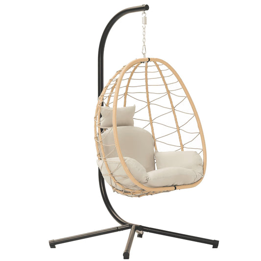 LEX CRAFT Egg Chair with Stand, Swing Chair Hanging Chair Nest Basket, UV Resistant Removable & Washable Cushions,350LBS Capacity for Bedroom, Balcony, Garden（YE-BE