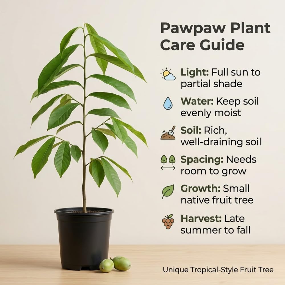 Pawpaw Tree Live Plant for Planting in Quart Pot, 12 to 18 Inch Tall, Easy Care Tropical-Style Fruit Plant for Sunny Outdoor Spots