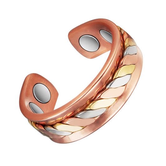 EnerMagiX Copper Rings for Women,Pure Copper Three -Color Gold Woven Magnetic Ring, Fashion Copper Jewelry (0208s)