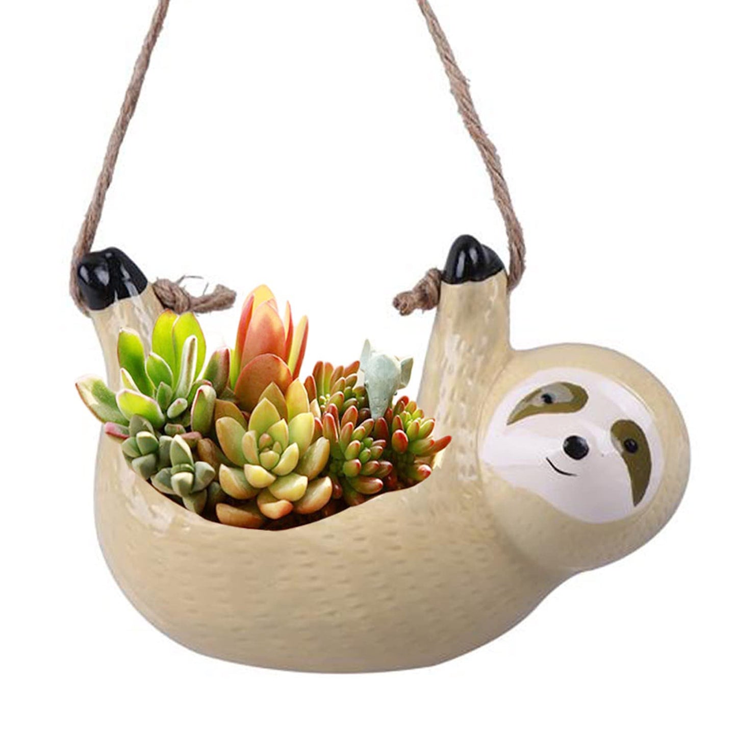 Angelland Sloth Gifts for Women, Hanging Planter for Indoor Outdoor Plants, Ceramic Pot for Succulent Cactus, Gardening Flowerpot for Plant Lover Yellow