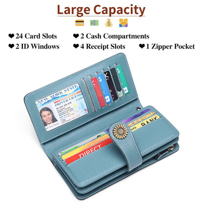 SENDEFN Wallets for Women Leather Credit Card Holder with RFID Blocking Large Capacity Wristlet