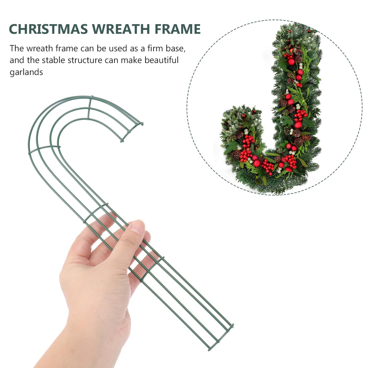 DECHOUS 4Pcs Candy Cane Wreath Frame Metal Christmas Candy Cane Shaped Wire Flower Frame J Letter Rings for DIY Christmas Decoration Indoor Outdoor Holiday, 12 Inch