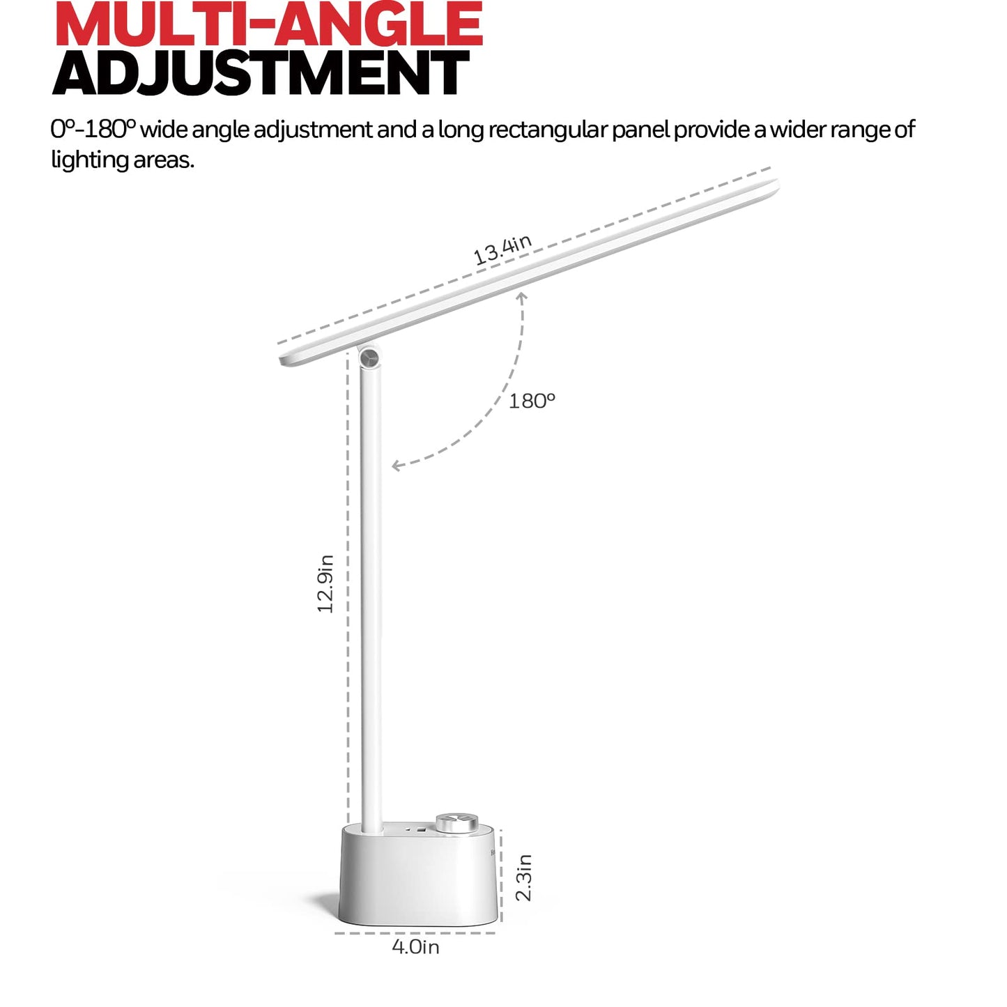Honeywell LED Desk Lamp with USB Charging Ports - Sunturalux™ HWT-H01 Stepless Dimmable Eye Caring Table Lamp for College Dorm Home Office, Foldable Small Bedside Lamp for Bedroom with Base White