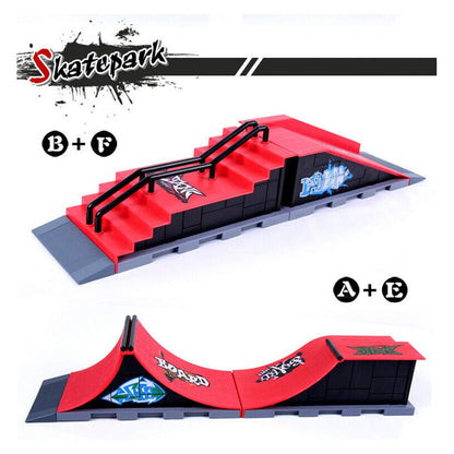Sipobuy DIY Assembly Mini Finger Skateboard Deck Truck Skate Park Board With Ramp Accessories Sets (Scene A)