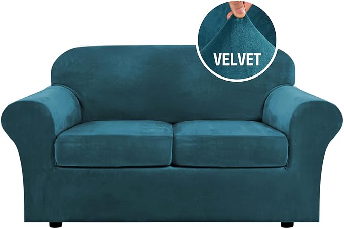 H.VERSAILTEX Real Velvet Plush 3 Piece Stretch Sofa Covers Couch Covers