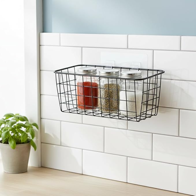 Black Hanging Wall Baskets, inside cabinet door organizer, Adhesive Wire Wall
