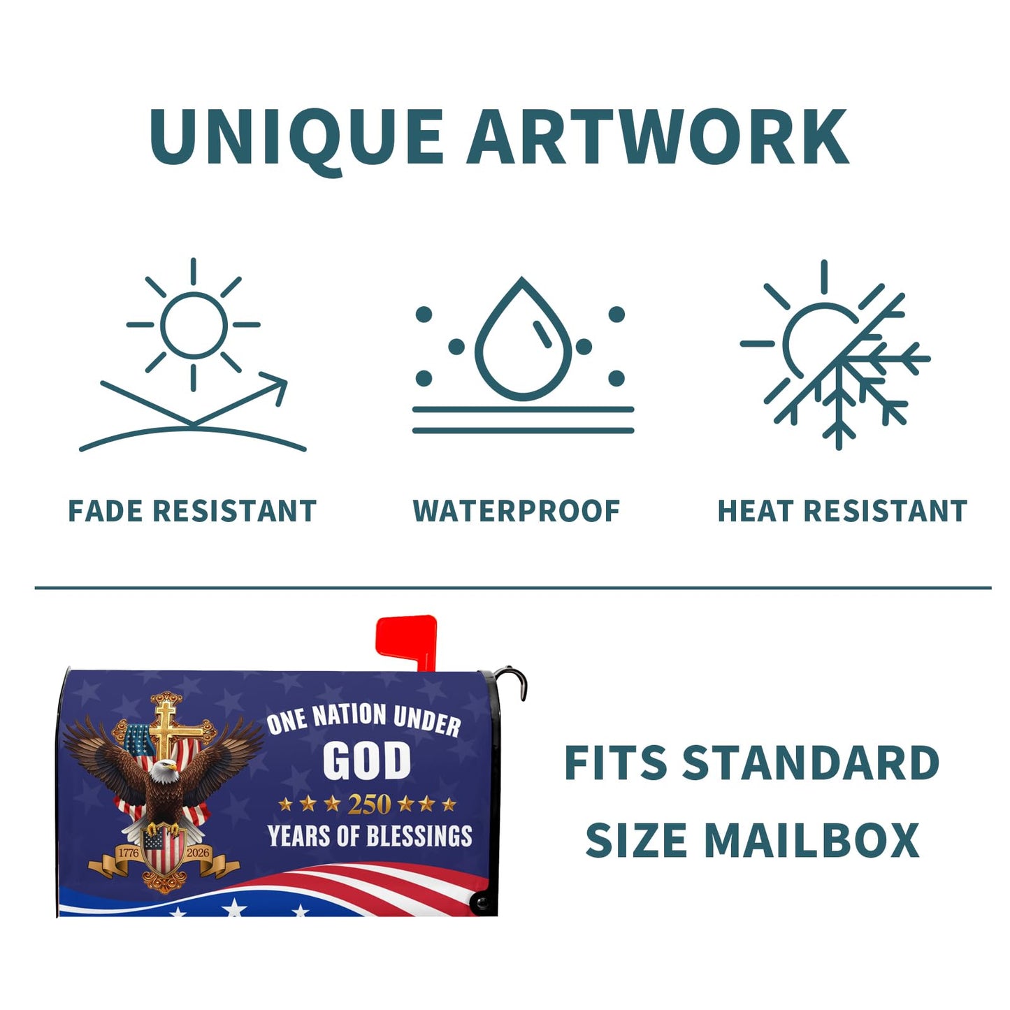 Ancordivo 4th of July Patriotic Mailbox Covers Magnetic Standard Size 21 x 18 Inch 250th Anniversary 1776-2026 One Nation Under God Mailbox Wraps Post Letter Box Cover for Garden Yard Decor