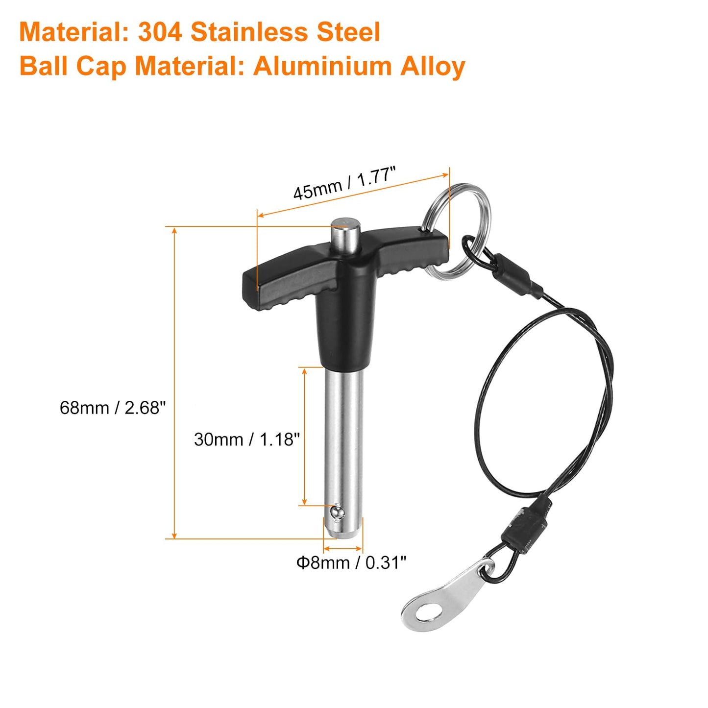 uxcell 2Pcs T Handle Lock Pins, 8mm x 30mm Usage Length Stainless Steel Push-Button Quick Release Pin