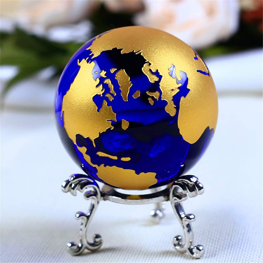 Besot Crystal Glass Marbles earth globe world map Quartz Crystals Sphere terrarium Desk Ornaments nautical home decor (Gold 3.15inch)