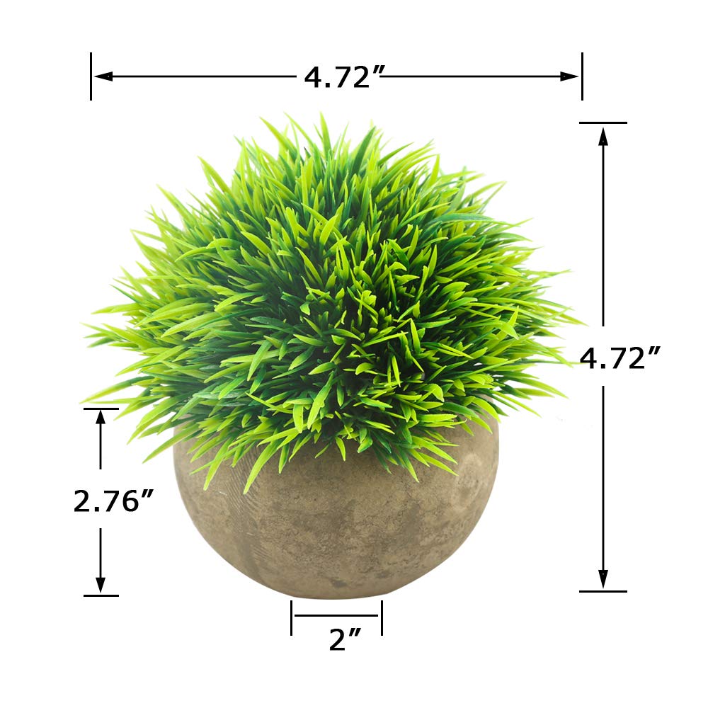 Svenee Mini Artificial Plants, Plastic Fake Green Grass Faux Greenery Topiary Shrubs with Grey Pots for Bathroom Home Office Décor, House Decorations (2)