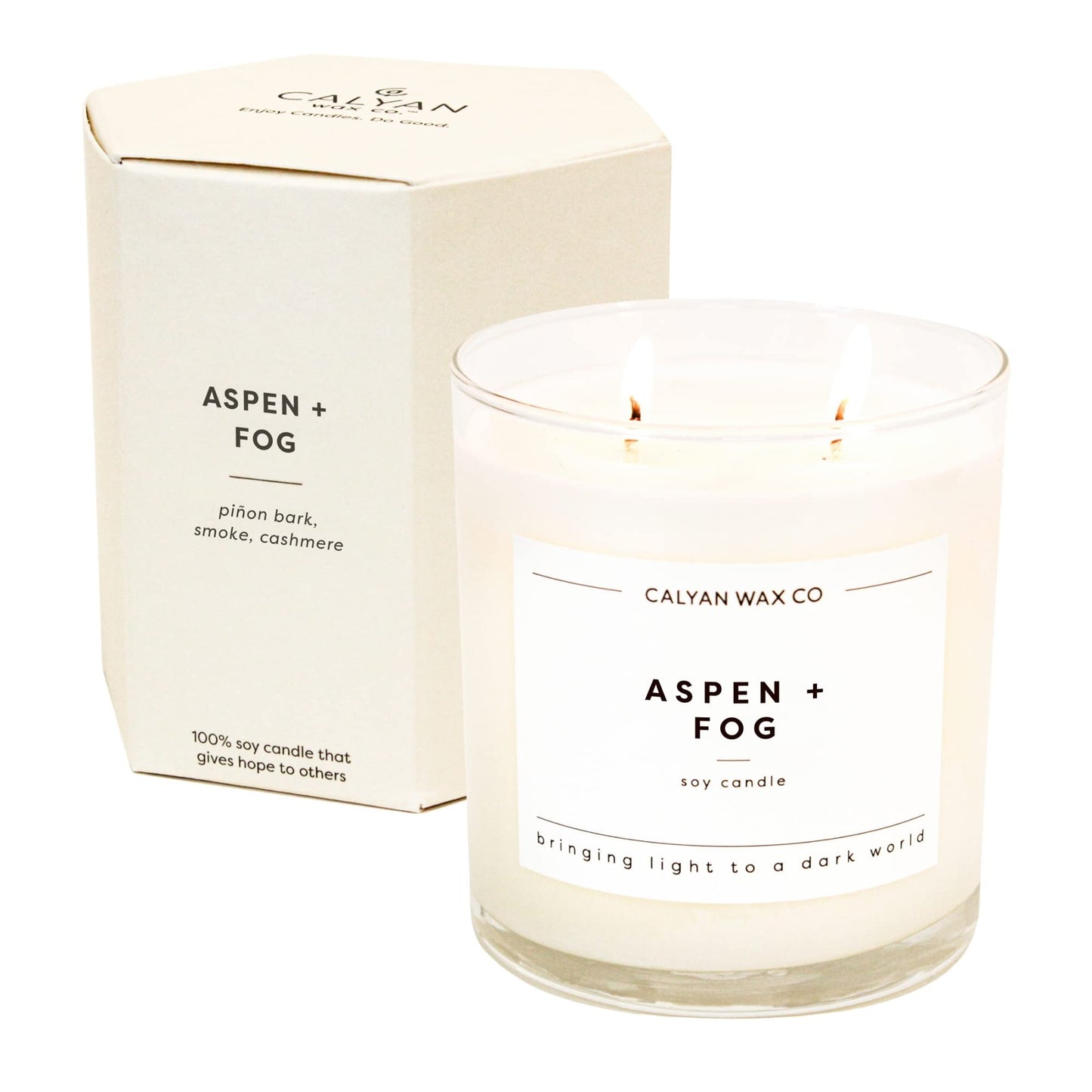 Calyan Wax Co. Aspen & Fog 2 Wick Scented Candle - 37 Hour Burn - Luxury Clean Soy Wax Candles - Long Lasting Large Glass Jar Candle for Home - 8.8oz