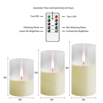 kakoya Flameless Candles Upgraded Realistic Flickering Flame,Battery Operated LED Candles with Remote Timers,Acrylic Electric Candles Set of 3(D 3" xH 4" 5" 6")（Ivory）