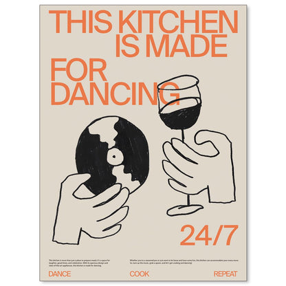 enttgo This Kitchen Is for Dancing Sign Wall Art Cocktail Alcohol Drink Poster Trendy Retro Coffee Dining Room Canvas Prints Bar Cart Wall Decor 12x16 inch Unframed