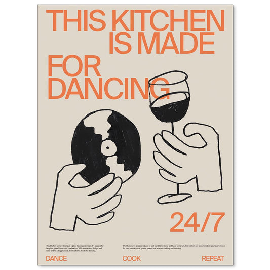 enttgo This Kitchen Is for Dancing Sign Wall Art Cocktail Alcohol Drink Poster Trendy Retro Coffee Dining Room Canvas Prints Bar Cart Wall Decor 12x16 inch Unframed