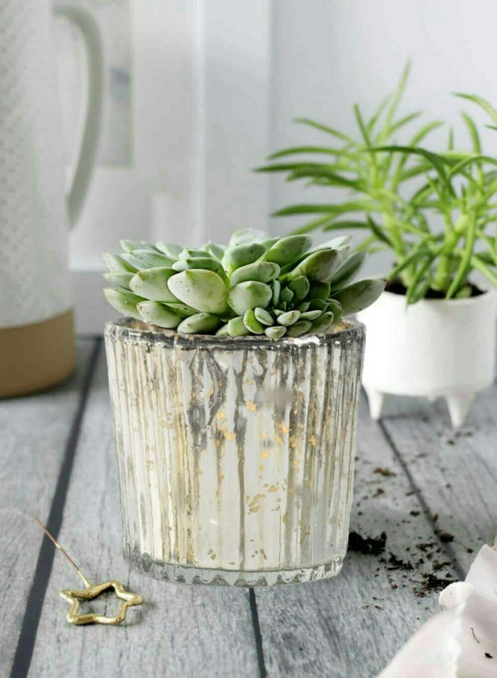 Serene Spaces Living Small Silver Ribbed Votive Candle Holders, Mercury Glass Finish, Ideal for Weddings, Events, 2.5" Tall & 2.5" Diameter, Pack of 6
