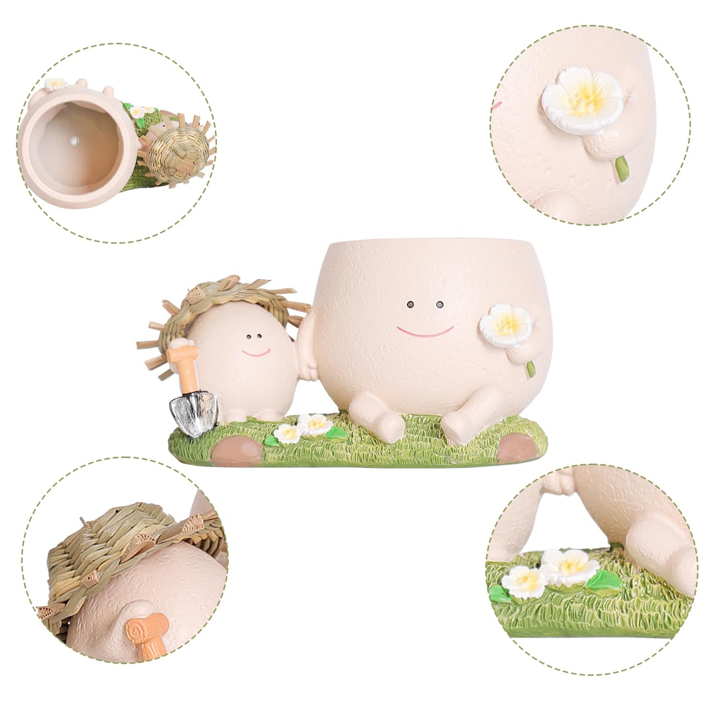 NINIPAPA Cute Smiley Face Planter Pot with Drainage Hole Funny Plant Pots for Indoor Outdoor Plants, Head Flower Pots for Succulent String of Pearls Unique Gift on Mother's Day, Birthday, Christmas