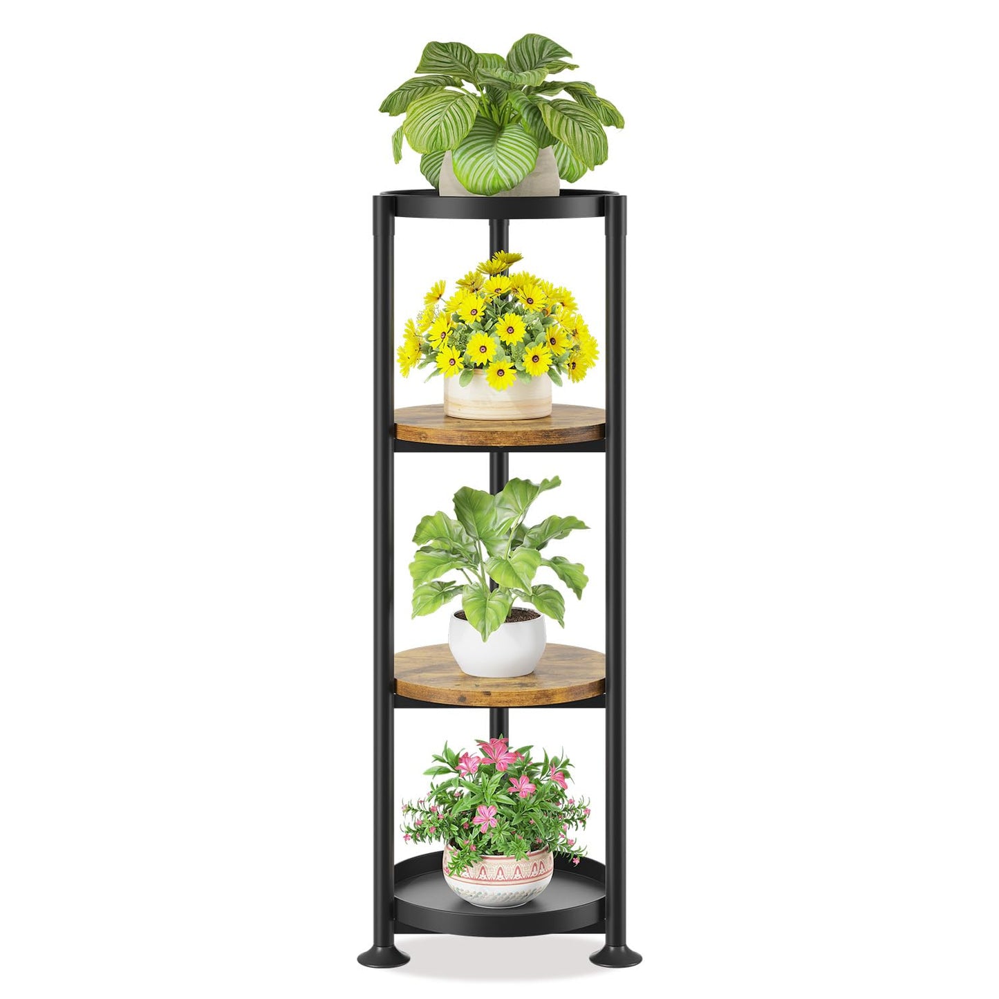 LASZOLA 4 Tier Black Plant Stand Indoor for Large Tall Heavy Duty Flower Planter, Metal Vertical Multi Level Rack for Narrow Floor Corner, Sturdy Round Holder Organizer, Modern, Mid Century, Farmhouse
