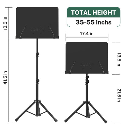 GLEAM Sheet Music Stand - Full Metal with Carrying Bag, Phone Holder, Sheet Music Folder and Clip, 5 in 1 Desktop Book Stand