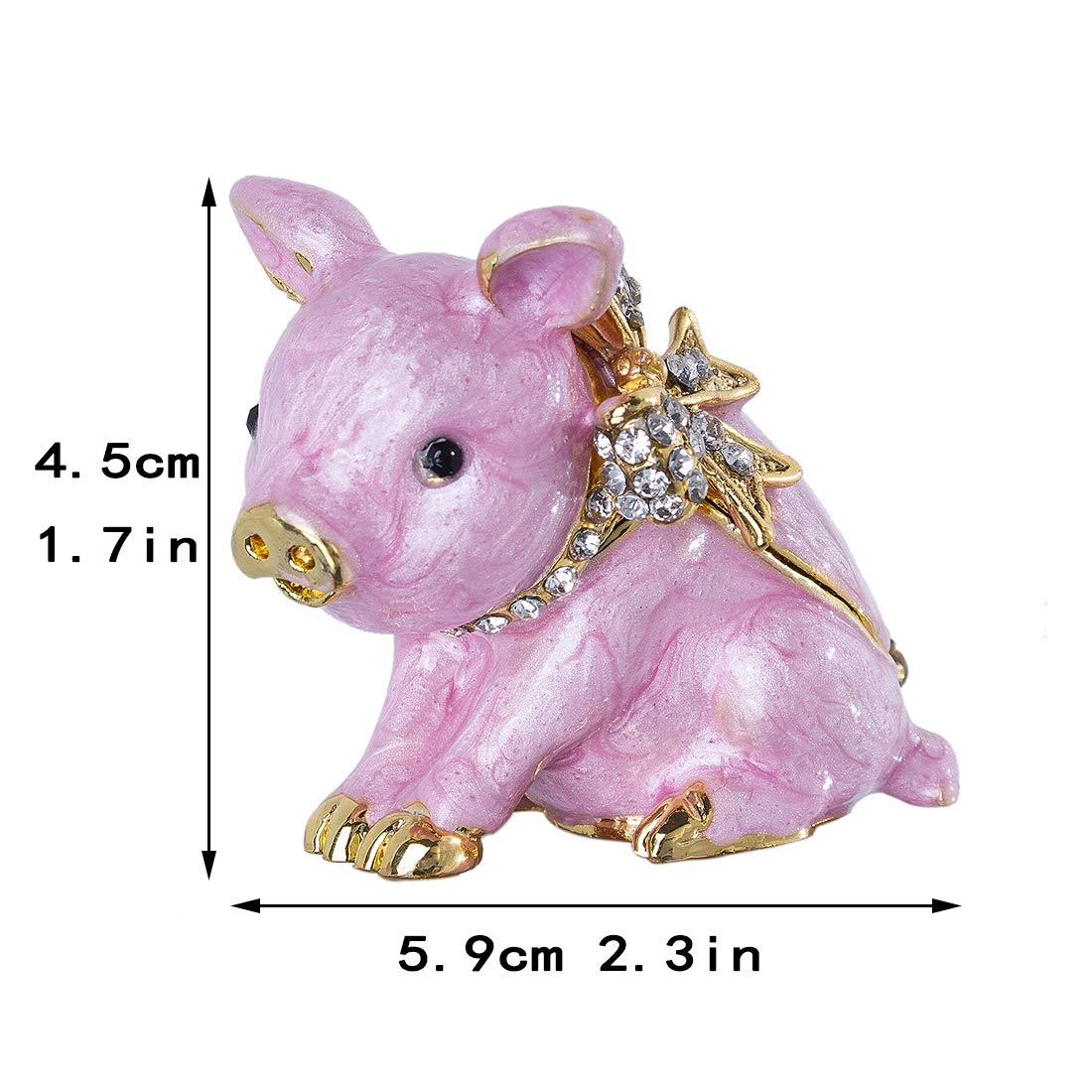 YU FENG 2.3inch Cute Piggy Jewelry Trinket Box Hinged Collectible Crystal Jeweled Pig Decor Animal Figurines Christmas Gift