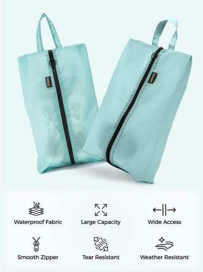 SOARSAIL 2 Pack Shoe Bags for Travel, Water-Resistant and Tear-Resistant Shoe Pouch for Sport, Shoe Organizer for Gym, Soccer, Golf, Tennis, Baseball (Cyan, 2 Pack)