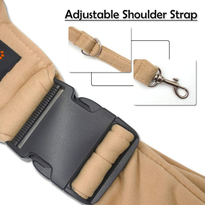 NATUYA Pet Sling Carrier Small Dog Sling Cat Carrier Bag Adjustable Strap Hands-free Sling Pet Carrier Bag with Front Zipper Pocket Safety Belt for Outdoor Traveling Subway (Khaki, Cotton Style)