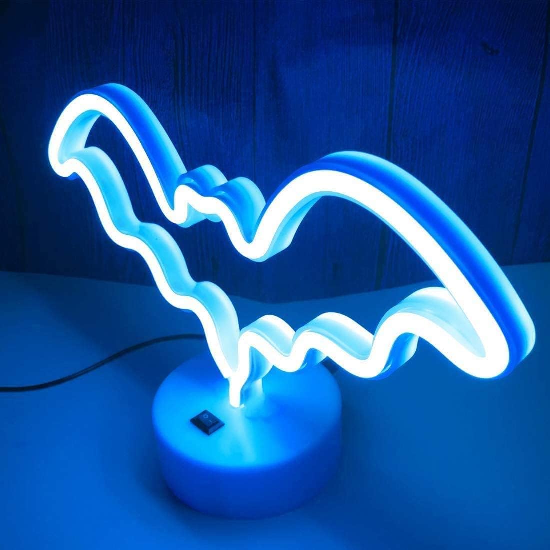 OHLGT LED Neon Light, Neon Sign Bat Lamp with Base, Battery and USB Operated Neon Decorative Lights for Halloween, Christmas, New Years, Party, Bar, Home, Bedroom (Blue)