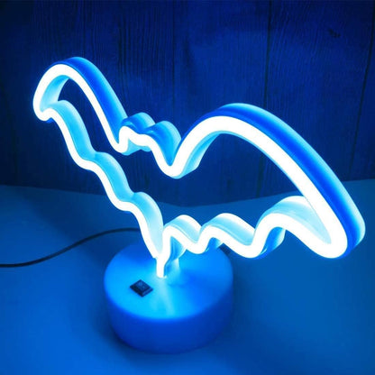 OHLGT LED Neon Light, Neon Sign Bat Lamp with Base, Battery and USB Operated Neon Decorative Lights for Halloween, Christmas, New Years, Party, Bar, Home, Bedroom (Blue)