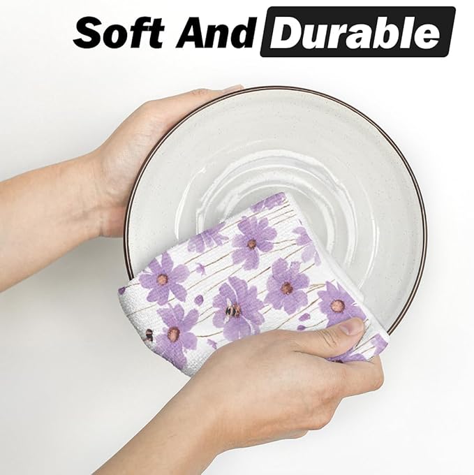 Artoid Mode Purple Flowers Bee Hello Sunshine Summer Kitchen Towels Dish Towels