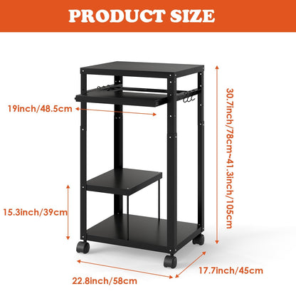 tonchean AV Presentation Cart for Video,Laptop Computers,Projector Cart with Adjustable Shelves,6 Hooks,4 Wheels,Keyboard Tray,Mobile Computer Cart for Classroom Office Warehouse