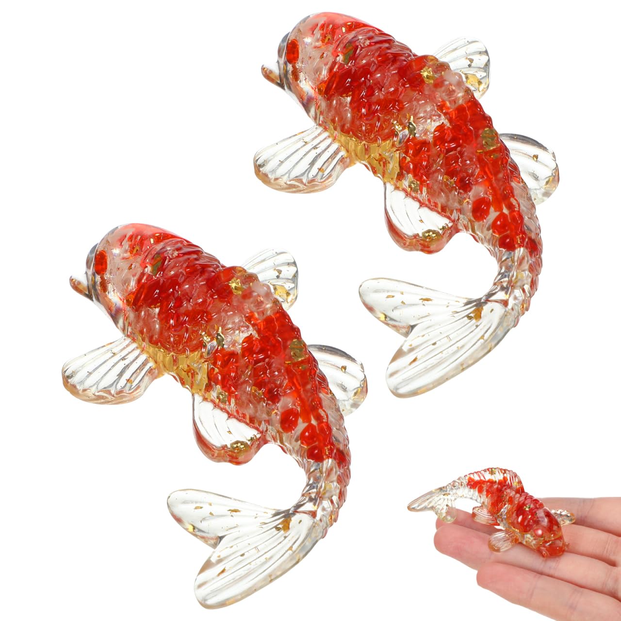 OATIPHO Miniature Crystal Koi Fish Figurines 2.36"x 1.38" 2pcs Hand-Blown Glass Koi Fish for Desk, Shelf, Bowl, Feng Shui Lucky Decor, Gift