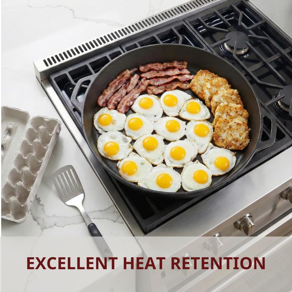 Colenza Large Cast Iron Skillet 20 Inch with Lid, Pre Seasoned Cast Iron Skillet for Cooking & Frying – XL Heavy Duty Pan with Dual Handles and – Ideal for Grill, Oven, Stove, Campfire Use