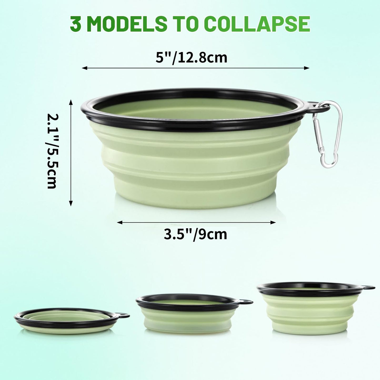 Dog Bowl Pet Collapsible Bowls, 2 Pack for Cats Dogs, Portable Pet Feeding Watering Dish for Walking Parking Traveling with 2 Carabiners (Small, Blue+Green)