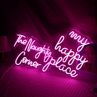 QiaoFei LED "The Naughty Corner" Neon Sign Pink Word/Letters USB Powered Neon Lights for Girls Room Home Bar Art Wall Decor Party Window Living Room Decor Birthday Christmas' Gift(Pink)