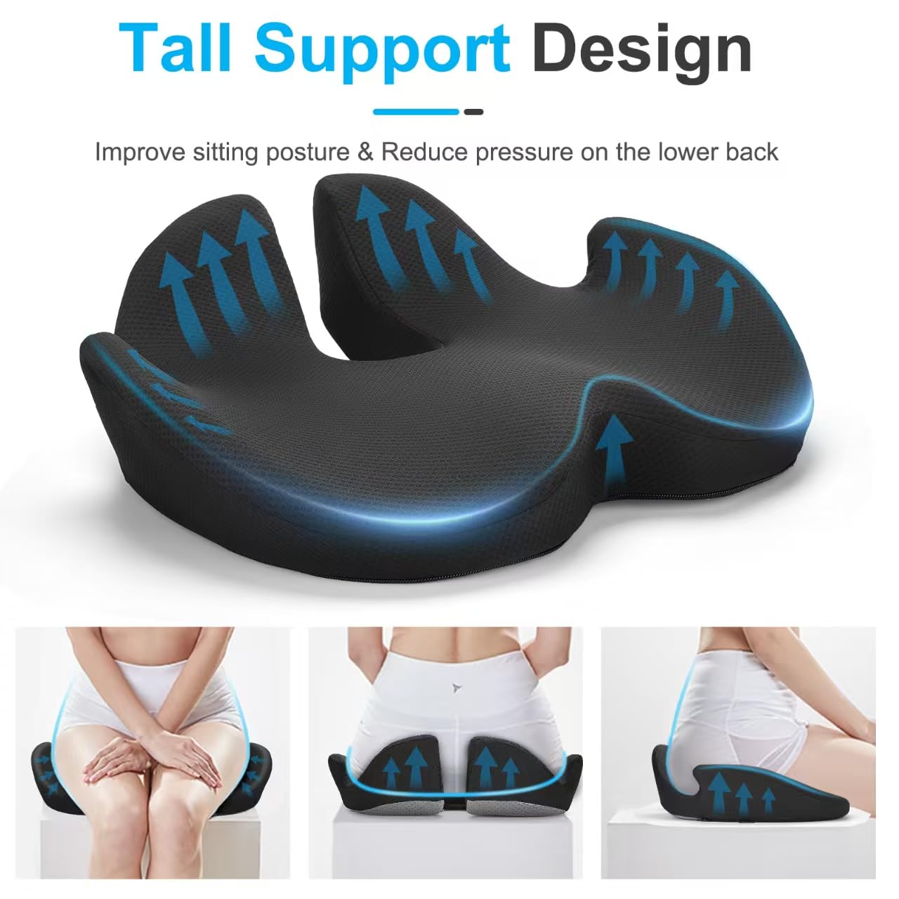 Ajteogy Memory foam Seat Cushion-Ergonomic Tailbone Support, Cushion Engineered for Long-Term Siting-Soft, Supportive, and Breathable