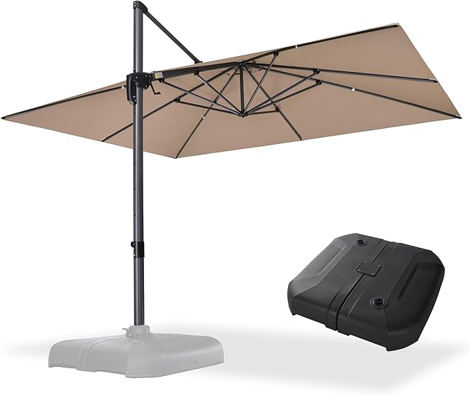 PURPLE LEAF 10' X 13' Square Cantilever Umbrella Patio Umbrella with Base Outdoor Umbrella Aluminum Offset with 360-degree Rotation for Garden Deck Pool Patio Taupe