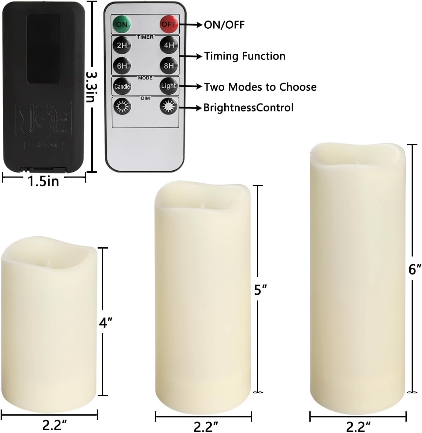 Enpornk Set of 24 Flameless Led Battery Opeated (D2.2'' x H4''5''6'') Waterproof Outdoor Indoor Candles with 10-Key Remotes and Cycling 24 Hours Timer