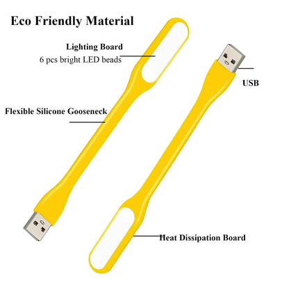 Mini Flexible Light, Portable USB Led Reading Night Lamp for PC Laptop Computer Notebook Power Bank - 2 Pack (Black)