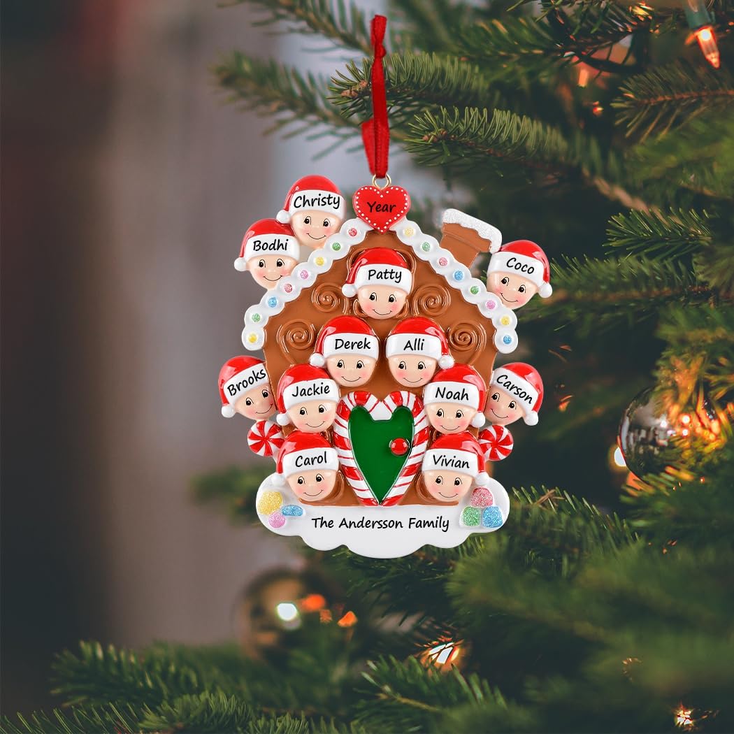 Personalized Large Family Christmas Ornament 2026 - Gingerbread House Family of 12 Christmas Ornament, Sweet Candy Cane Tree Decoration Gift for Grandchildren, Grandparents, and Holiday Celebration