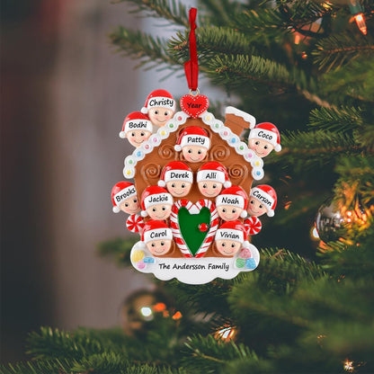 Personalized Large Family Christmas Ornament 2026 - Gingerbread House Family of 12 Christmas Ornament, Sweet Candy Cane Tree Decoration Gift for Grandchildren, Grandparents, and Holiday Celebration