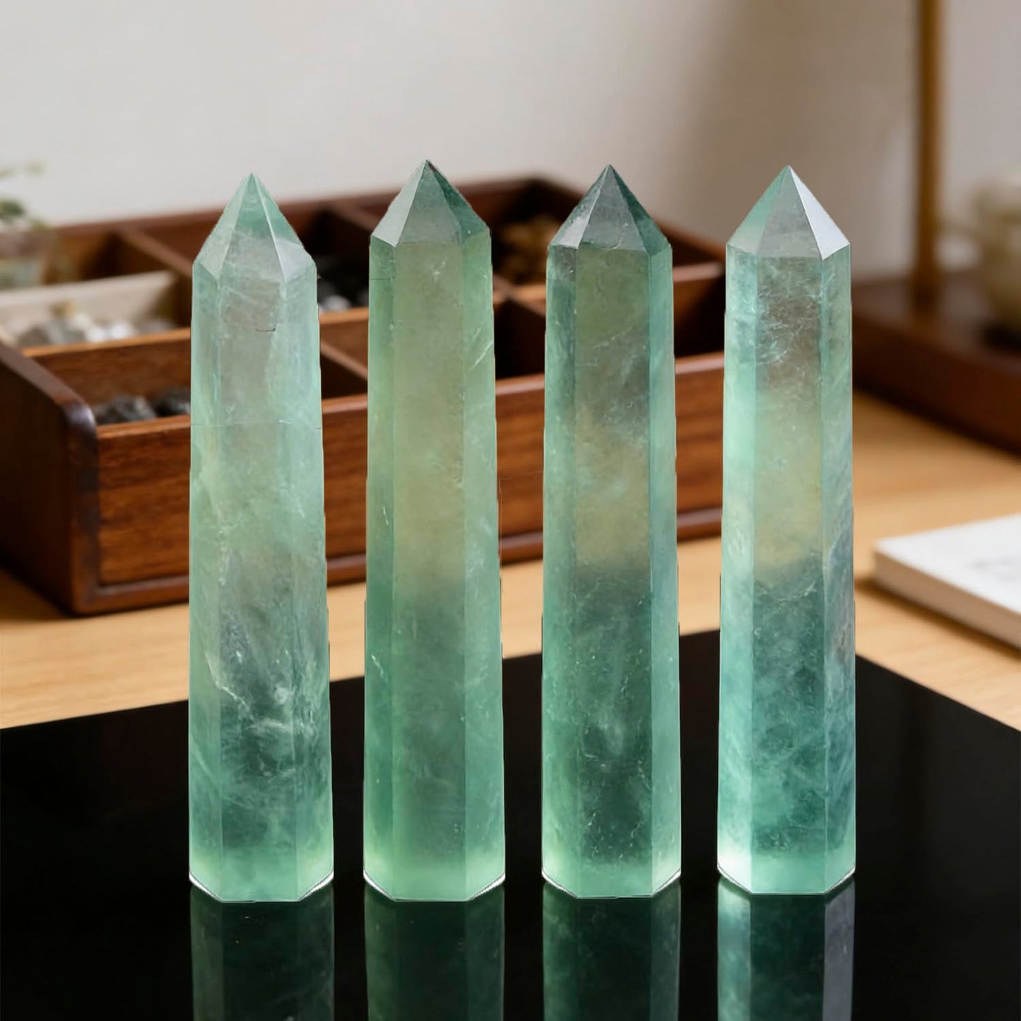 5.9 Inch Green Fluorite Point Wand, Natural Hexagonal Prism Crystal Pillar, Single Point Fluorite Crystal Stick, Reiki Healing Energy Stone, Craft Ornament for Meditation Home Decor Spiritual Gift