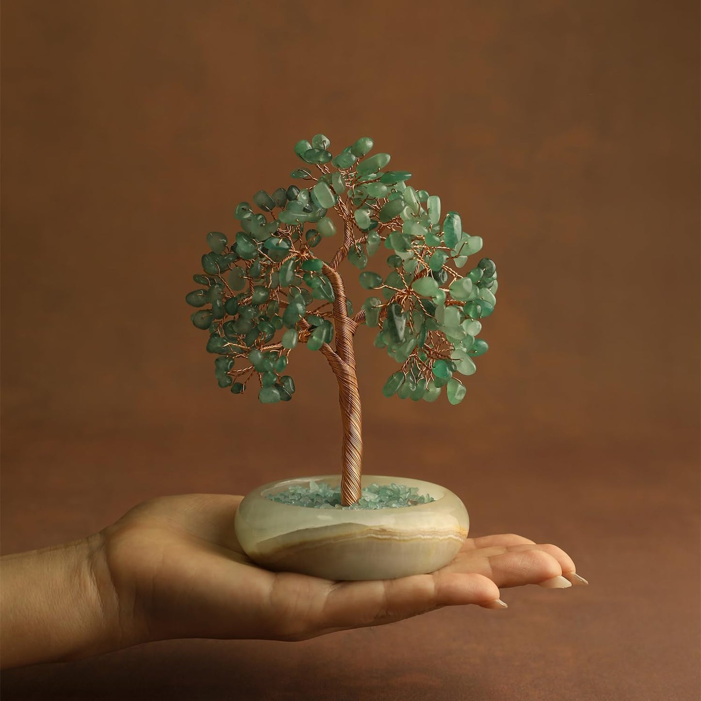MAGIC AND MIRACLES Green Aventurine Healing Crystal Tree of Life Home Office Desk Decor, Bonsai Trees, Feng Shui Tree Money Good Luck Christmas Decor Spiritual Healing Birthday Gifts for Women, Mom