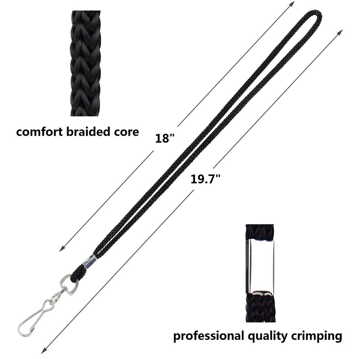 COTODO ID Black Lanyards Safety Badge Lanyard 36" with Swivel Hook 100 Pack