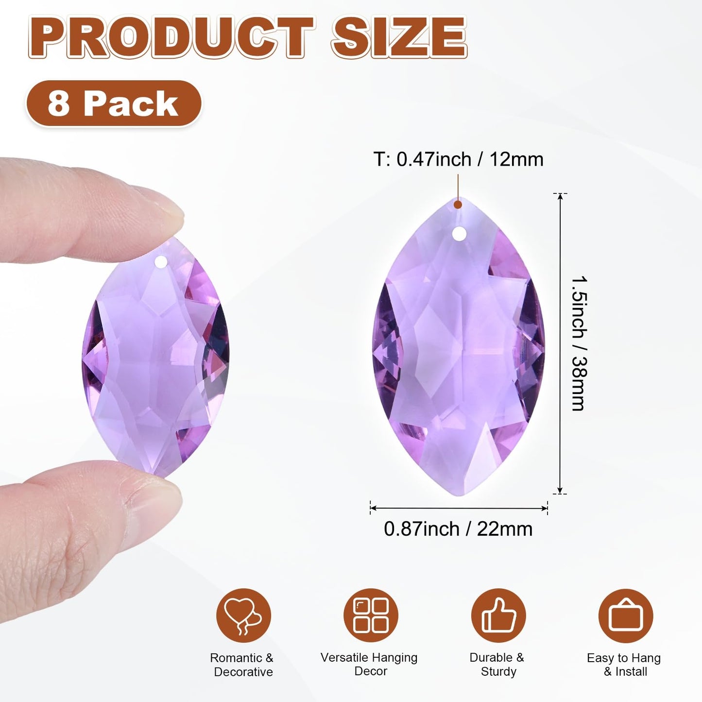 M METERXITY 8-Pack Crystal Horse Eye Prisms, 38mm/1.5 Inch Chandelier Pendant Maker Hanging Crystals Chandelier Prisms for Home/Windows/Garden/DIY Decoration[Purple]