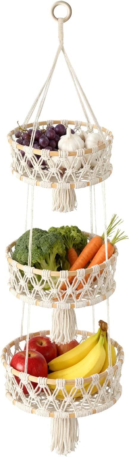 3 Tier Hanging Fruit Basket, Macrame Hanging Basket