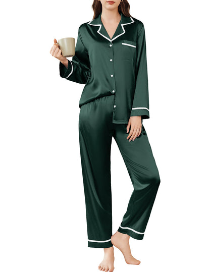 Ekouaer Satin Pajamas Set for Women Long Sleeve Pants Pj 2 Piece Lounge Set