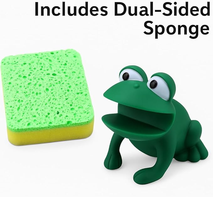 Animal Shape Novelty Kitchen Sponge Holder and Sponge Choice of Frog or Duck