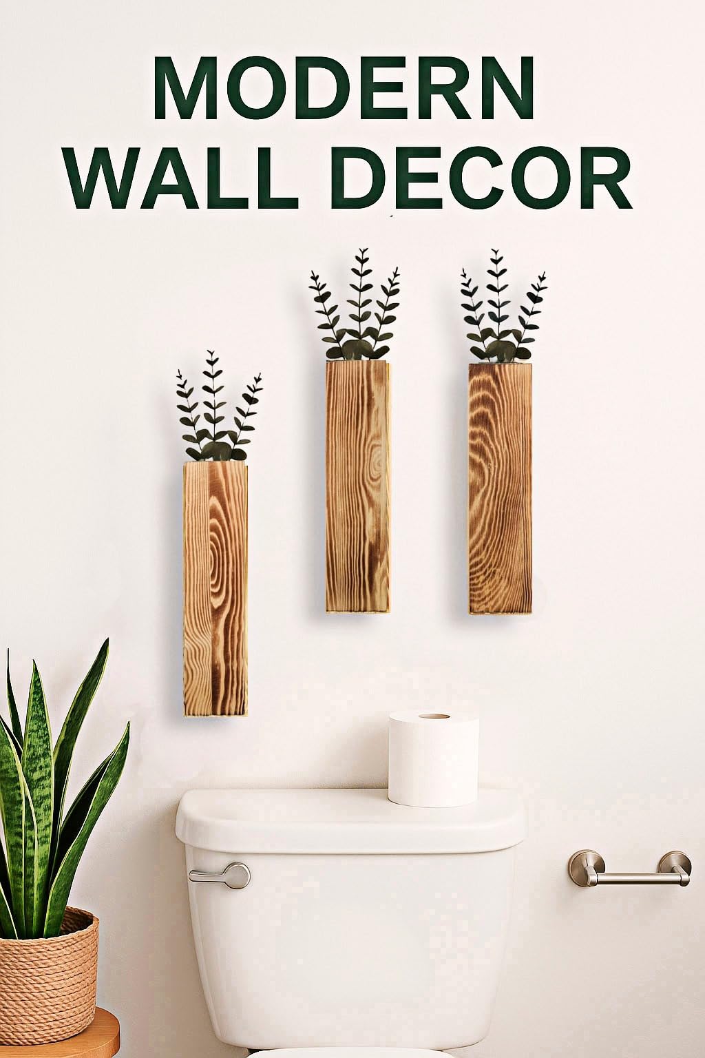 Wall Vases Set of 3 with Artificial Plants Wooden Hanging Planter Vases for Farmhouse, Modern & Rustic Home Decor Living Room, Bedroom, Kitchen, Office Decoration with Faux Greenery