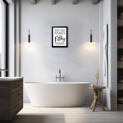 Bathroom Quotes Wall Decor, Black and White Bathroom Wall Art, Toilet Decor Signs Small Black Framed Canvas Art for Kid's Washroom