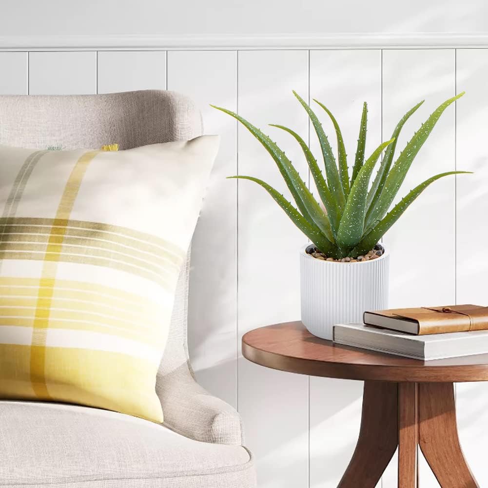 GnFlus Artificial Succulent Aloe Plants 13 Inch Large Faux Succulents with Ceramic Pot Fake Aloe Potted Plant for Home Indoor Bathroom Table Bedroom Shelf Office Decor