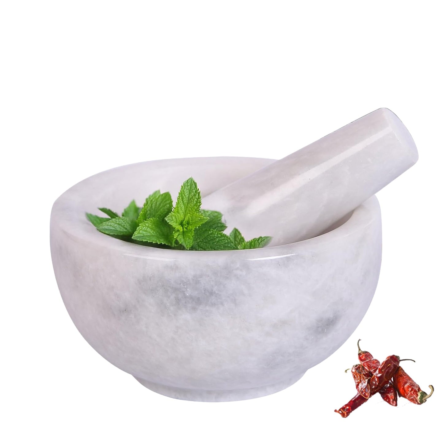 Exquisite Marble Mortar and Pestle Set - Your Ultimate Kitchen Essential for Grinding Spices, Making Guacamole, Salsa, Pesto, and Crushing Pills (White, Bowl Shape (5"))